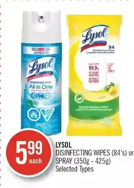 Shoppers Drug Mart Lysol disinfecting wipes or spray offer