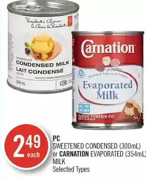 Shoppers Drug Mart Pc sweetened condensed or carnation evaporated milk offer