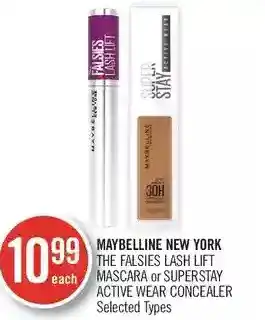 Shoppers Drug Mart Maybelline new york the falsies lash lift mascara or superstay active wear concealer offer