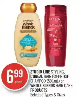 Shoppers Drug Mart Studio line styling, l'oréal hair expertise shampoo or whole blends hair care products offer