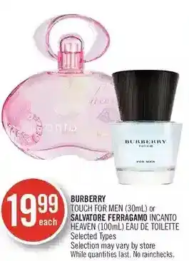 Shoppers Drug Mart Burberry touch for men or salvatore ferragamo incanto heaven eau de toilette offer