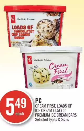 Shoppers Drug Mart Pc cream first, loads of ice cream or premium ice cream bars offer
