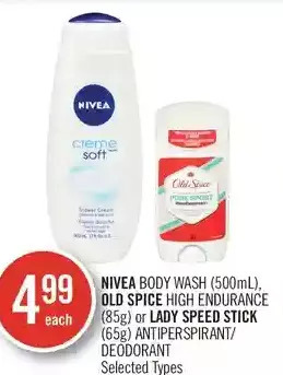 Shoppers Drug Mart Nivea body wash, old spice high endurance or lady speed stick antiperspirant/ deodorant offer