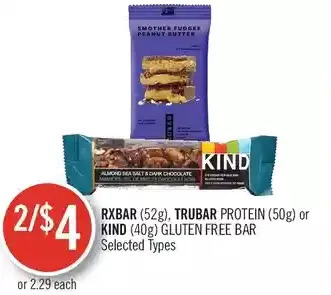 Shoppers Drug Mart Rxbar, trubar protein or kind gluten free bar offer