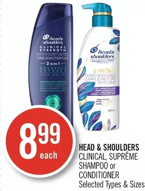 Shoppers Drug Mart Head & shoulders clinical, suprême shampoo or conditioner offer