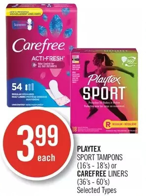 Shoppers Drug Mart Playtex sport tampons or carefree liners offer