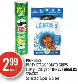 Shoppers Drug Mart Pringles party stack potato chips or three farmers snacks offer