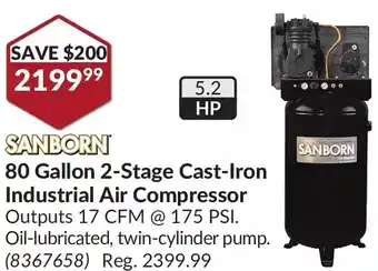 Princess Auto Sanborn 80 gallon 2-stage cast-iron industrial air compressor offer