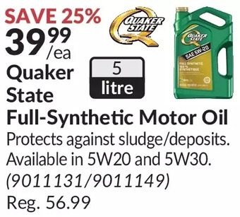 Princess Auto Quaker state full-synthetic motor oil offer