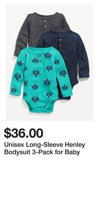 Old Navy Unisex long-sleeve henley bodysuit 3-pack for baby offer