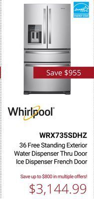 Canadian Appliance Source Whirlpool 36 free standing exterior water dispenser thru door ice dispenser french door offer