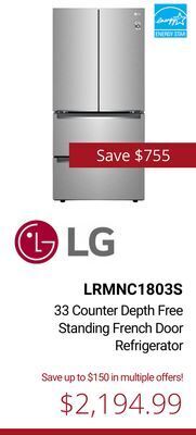 Canadian Appliance Source Lg 33 counter depth free standing french door refrigerator offer
