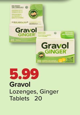 PharmaChoice Gravol lozenges, ginger tablets offer
