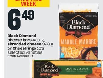 Independent City Market Black diamond cheese bars 400 g, shredded cheese 320 g or cheestrings 16's offer