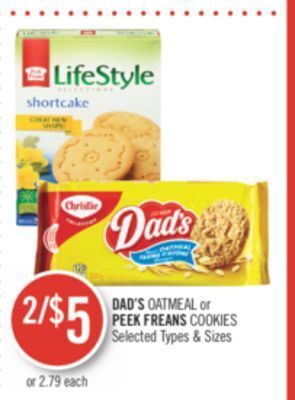 Shoppers Drug Mart Dad's oatmeal or peek freans cookies offer