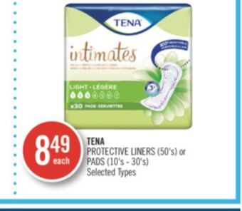 Shoppers Drug Mart Tena protective liners (50's) or pads (10's-30's) offer