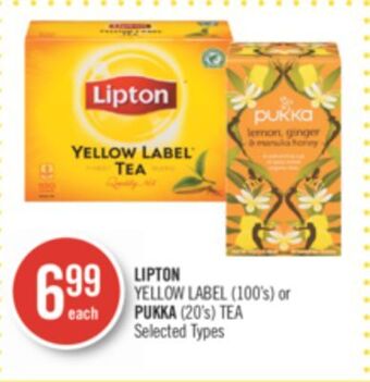 Shoppers Drug Mart Lipton yellow label (100's) or pukka (20's) tea offer