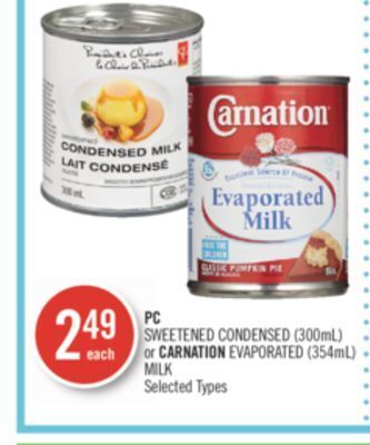 Shoppers Drug Mart Pc sweetened condensed (300ml) or carnation evaporated (354ml) milk offer