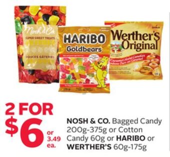 Rexall Nosh & co. bagged candy 200g-375g or cotton candy 60g or haribo or werther's 60g-175g offer