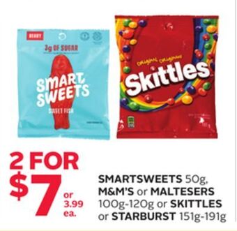 Rexall Smartsweets 50g, m&m's or maltesers 100g-120g or skittles or starburst 151g-191g offer