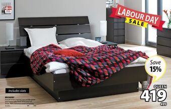 JYSK Brondby scandinavian inspired, low profile panel bed frame with black embossed foil finish offer