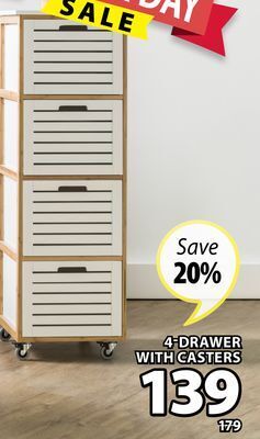 JYSK Fyn 4 drawer chest with casters offer
