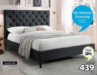 JYSK Kovland bed frame with hi-profile button-tufted headboard and upholstered in rich black velour fabric offer