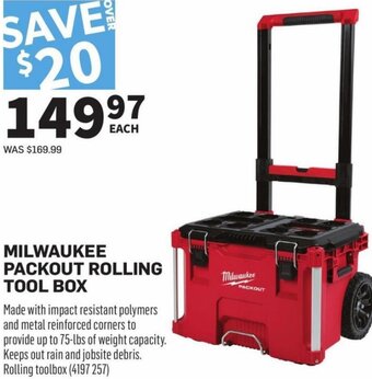 Co-op Milwaukee Packout Rolling Tool Box offer