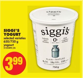 No Frills Siggi's yogurt, 650/750 g offer