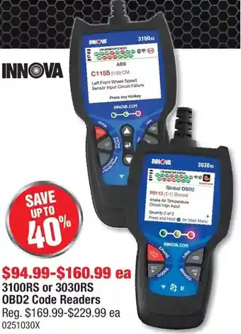 PartSource Innova 3100rs or 3030rs obd2 code readers offer