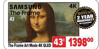 2001 Audio Video Samsung 43" the frame art mode 4k qled offer