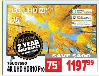 2001 Audio Video Lg 75" 4k uhd hdr10 pro tv offer