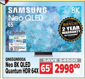 2001 Audio Video Samsung 65" neo 8k qled quantum hdr 64x offer