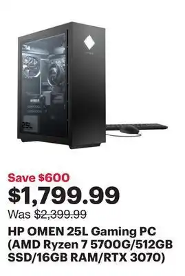 Best Buy Hp omen 25l gaming pc (amd ryzen 7 5700g/512gb ssd/16gb ram/rtx 3070) offer
