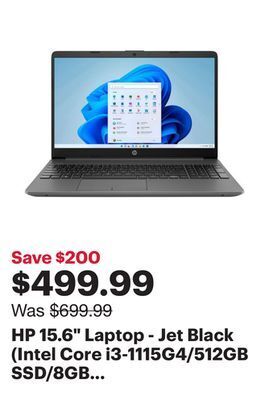 Best Buy Hp 15.6" laptop - jet black (intel core i3-1115g4/512gb ssd/8gb ram/windows 11 home) offer