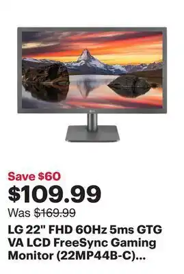 Best Buy Lg 22" fhd 60hz 5ms gtg va lcd freesync gaming monitor (22mp44b-c) - charcoal grey offer