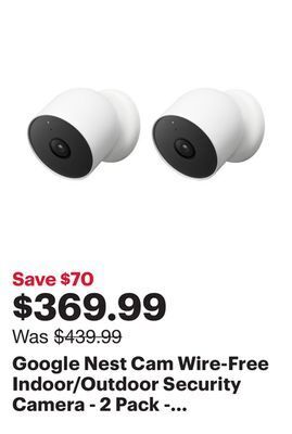 Best Buy Google nest cam wire-free indoor/outdoor security camera - 2 pack - white offer