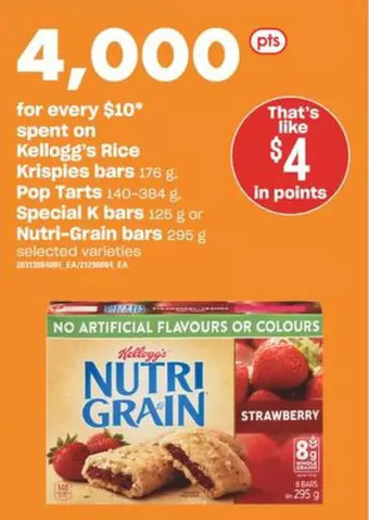 Valu-mart Kellogg's rice krispies bars, pop tarts, special k bars or nutri-grain bars offer