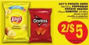 No Frills Lay's Potato Chips 220/235g, Poppables 130g or Doritos 210-280g offer