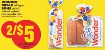 No Frills Wonder Bread 675 g or Buns 8/10's offer