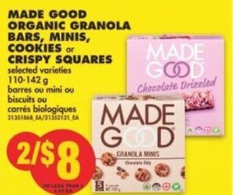 No Frills Made Good Organic Granola Bars, Minis, Cookies or Crispy Squares 110-142 g offer