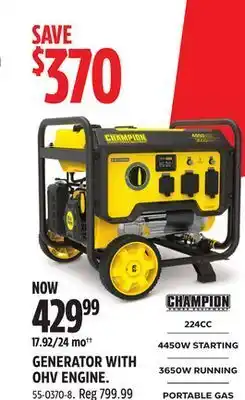 Canadian Tire Champion generator with ohv engine offer