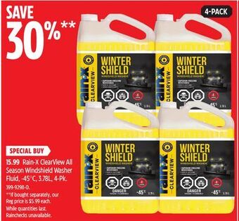 Canadian Tire Rain-x clearview all season windshield washer fluid, -45°c, 3.78l, 4-pk offer