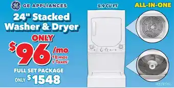 Surplus Furniture Ge appliances 24" stacked washer & dryer offer