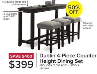 Leon's Dublin 4-piece counter-height dining set - black offer