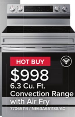 Leon's Samsung stainless steel freestanding electric fan convection range with air fry and wi-fi (6.3 cu.ft) - ne63a6511ss/ac offer