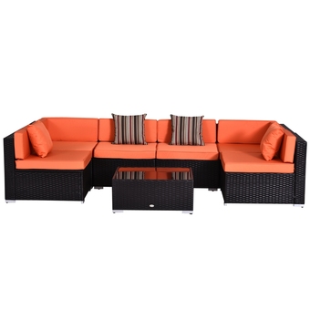 Best Buy Outsunny 7-piece rattan wicker sectional sofa garden set w/ center table & 200g orange outdoor cushions - dark coffee (7pcs) offer