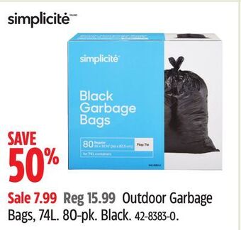 Canadian Tire Simplicite outdoor garbage bags, 74l offer