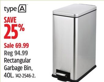 Canadian Tire Type a rectangular garbage bin, 40l offer