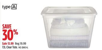 Canadian Tire Type a 72l clear tote offer